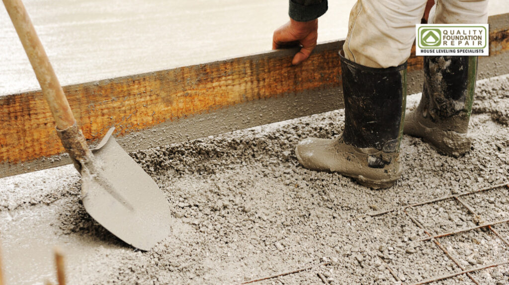 man leveling concrete slab 